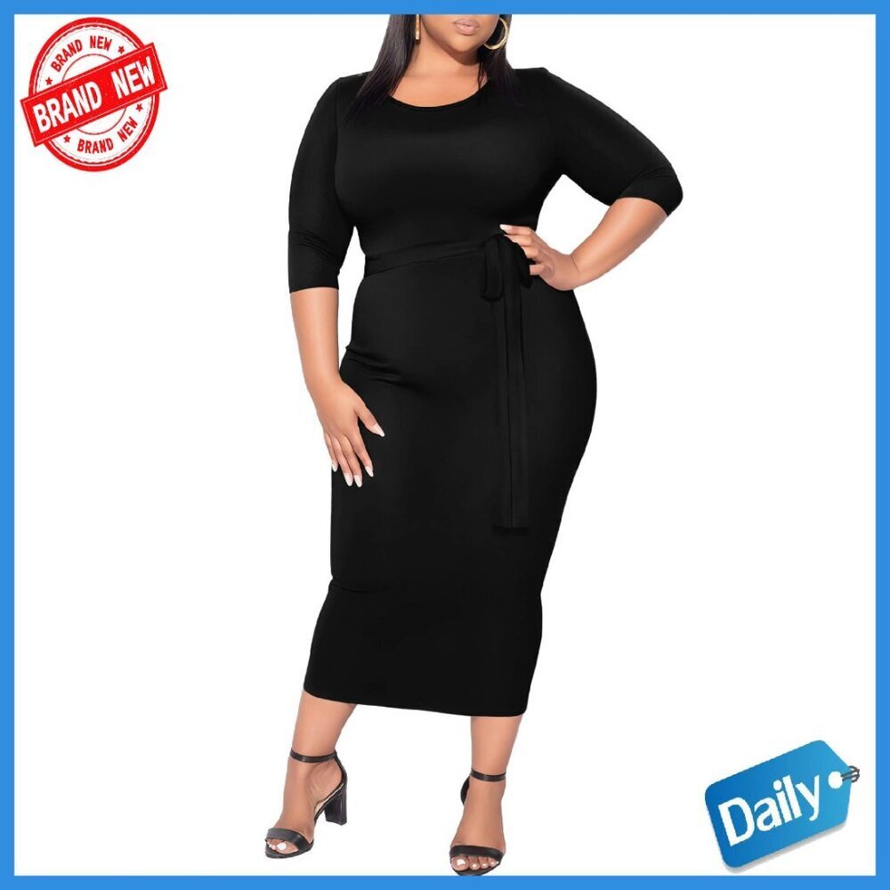 Plus Size Maxi Dress Bodycon 3/4 Sleeve Fitted Casual Work Cocktail